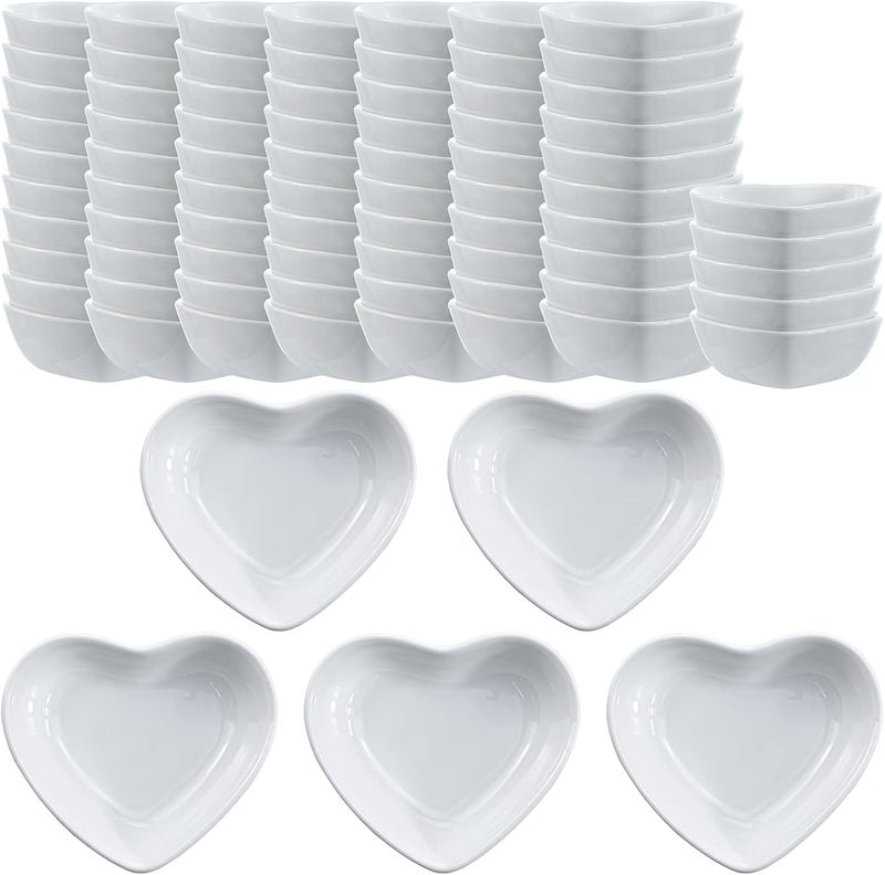 SOCOSY Heartshaped Multipurpose Ceramic Sauce Dishes Seasoning Dishes Sushi Dipping Bowls Appetizer Plates Serving Dishes Saucers BowlsSet of 80 - Image 1