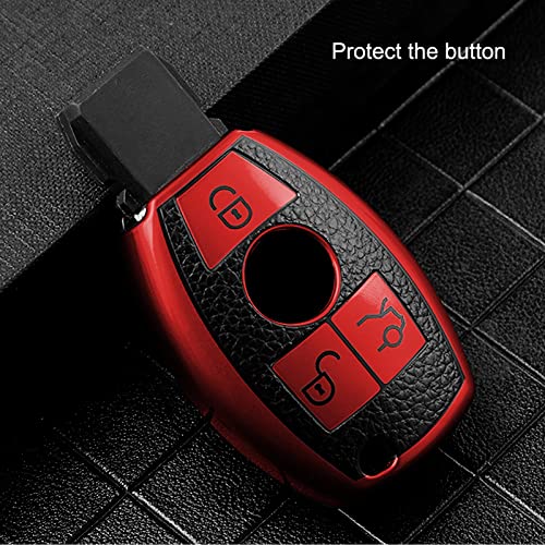 ELOHEI for Mercedes Benz Key Fob Cover, Premium Soft TPU Key Case Cover Compatible with Mercedes Benz C E S M CLS CLK G Class Keyless Smart Key Fob(Leather Texture Red) - Image 4