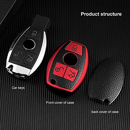 ELOHEI for Mercedes Benz Key Fob Cover, Premium Soft TPU Key Case Cover Compatible with Mercedes Benz C E S M CLS CLK G Class Keyless Smart Key Fob(Leather Texture Red) - Image 3