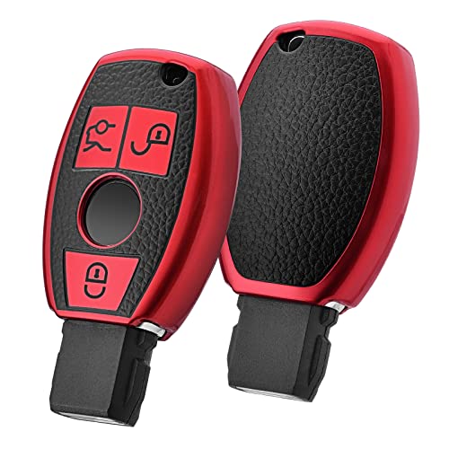 ELOHEI for Mercedes Benz Key Fob Cover, Premium Soft TPU Key Case Cover Compatible with Mercedes Benz C E S M CLS CLK G Class Keyless Smart Key Fob(Leather Texture Red) - Image 1