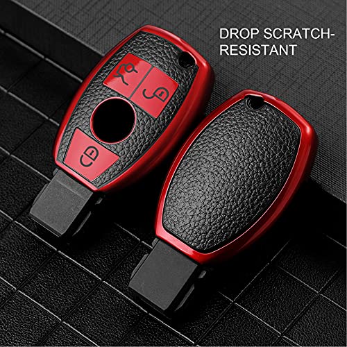 ELOHEI for Mercedes Benz Key Fob Cover, Premium Soft TPU Key Case Cover Compatible with Mercedes Benz C E S M CLS CLK G Class Keyless Smart Key Fob(Leather Texture Red) - Image 5