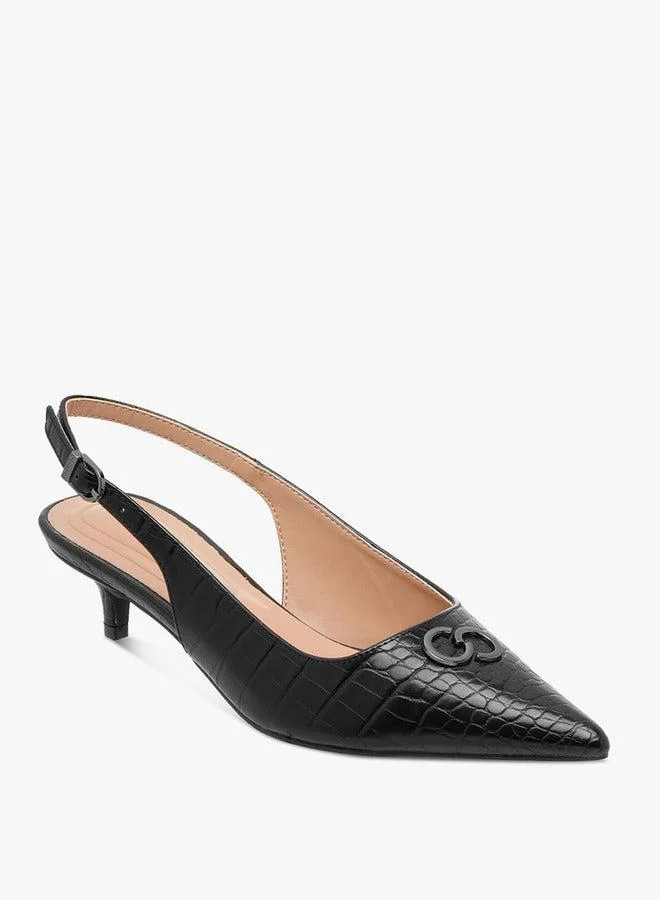 سيليست حذاء نسائي مدبب بنقوش مع إبزيم