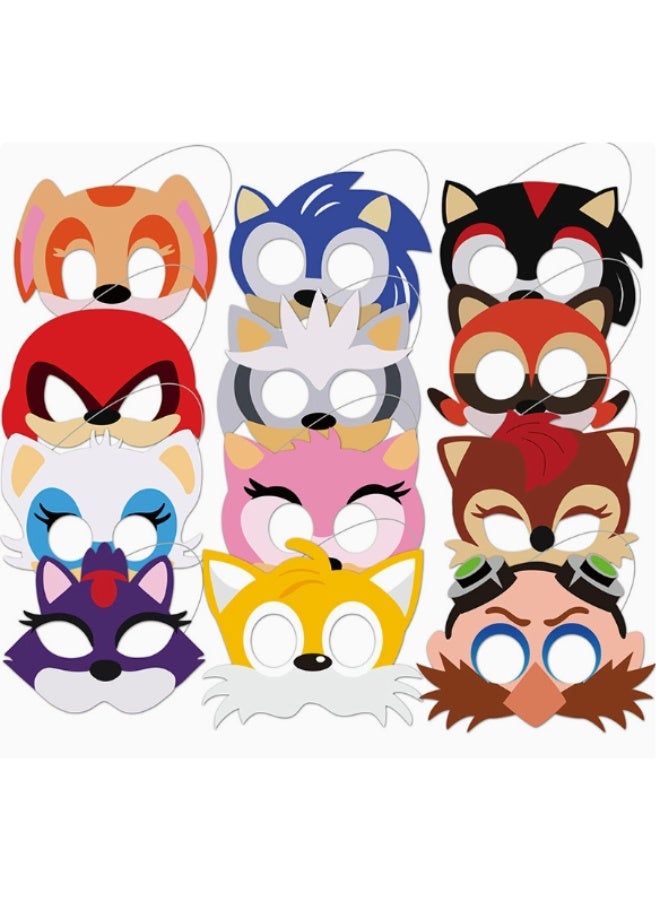 12PCS Sonic Party Masks – Sonic Themed Paper Face Masks with Elastic Bands for Birthday Party Supplies, Cartoon Character Dress Up Masks for Party Favors - Image 1