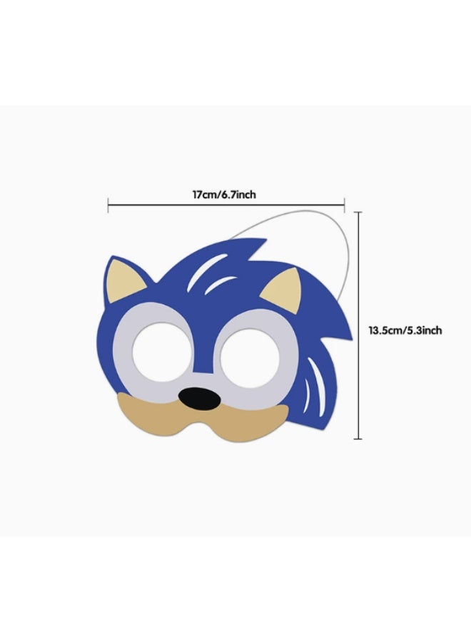 12PCS Sonic Party Masks – Sonic Themed Paper Face Masks with Elastic Bands for Birthday Party Supplies, Cartoon Character Dress Up Masks for Party Favors - Image 2