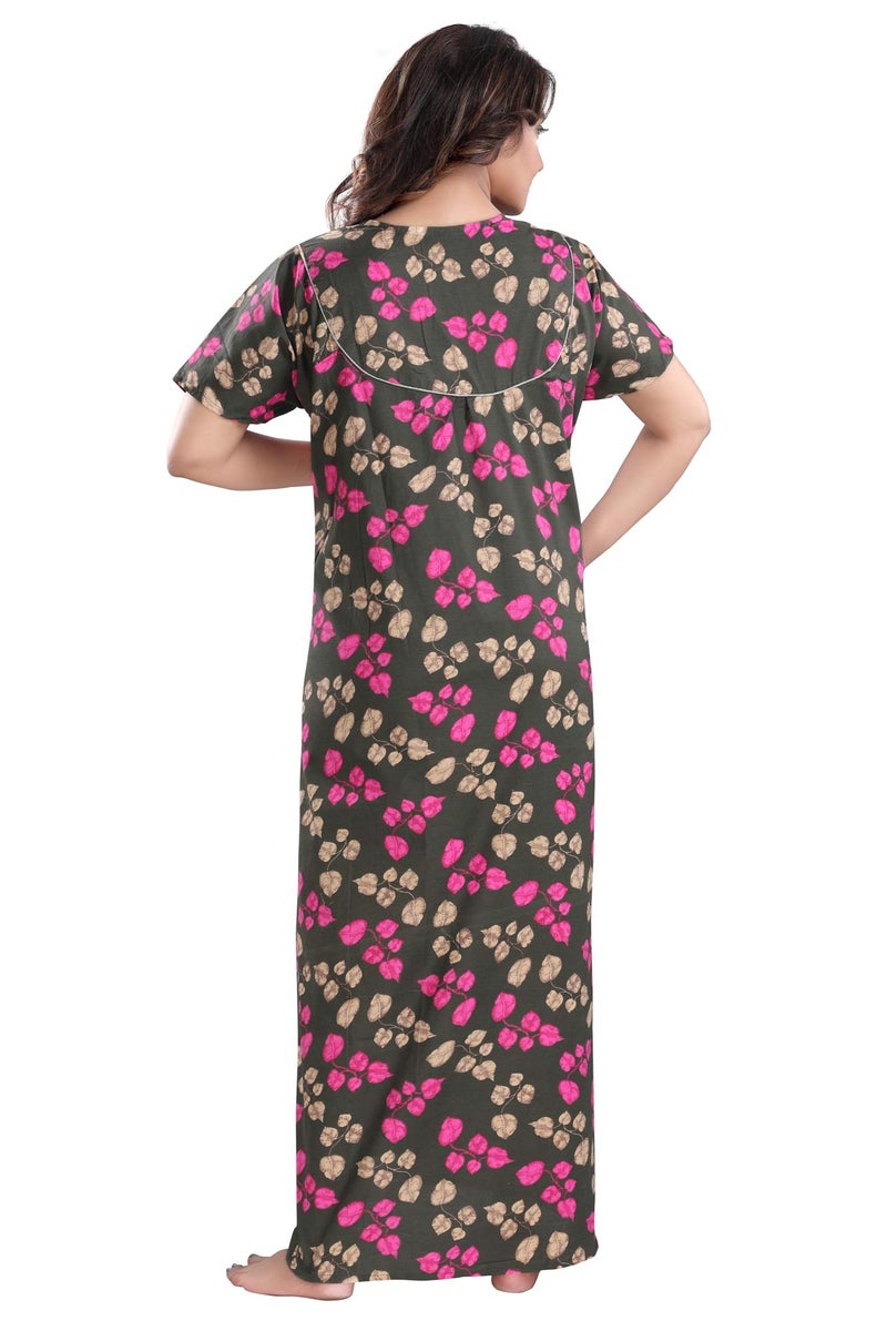 Fabme Women's Cotton Nightgown (NW0224, Free Size, Mehendi) - Image 2