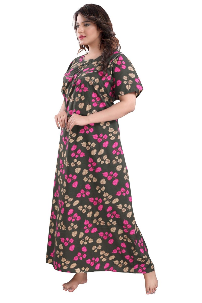 Fabme Women's Cotton Nightgown (NW0224, Free Size, Mehendi) - Image 4