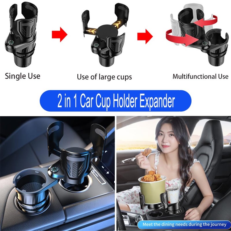 KUPAO Multifunctional 2 in 1 Cup Holder Expander for carï¼ŒDualCup Holder Extender with Adjustable Base,Fits Yeti, Hydro Flask, Nalgene, Large 10/40 oz. Bottles & Big Drinks,Travel Cup - Image 2