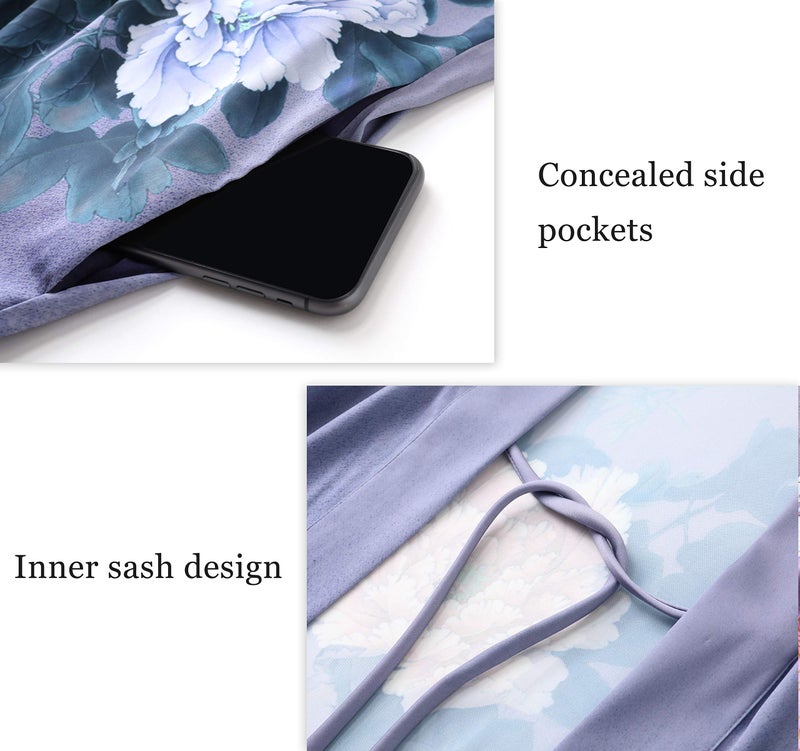 PRODESIGN Long Kimono Robe Satin Sleepwear Gradient Watercolor Silky Kimono Nightgown Bathrobe Blouse Cardigan - Image 5