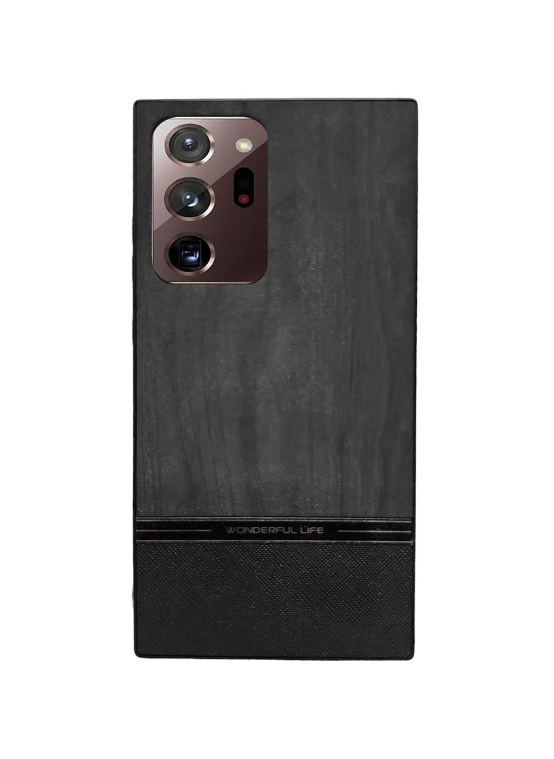Generic Elmo3ezz Shockproof Wood Grain Skin PU and TPU Shockproof Luxury Phone Case for Samsung Galaxy Note 20 ultra (Black)  - Image 1