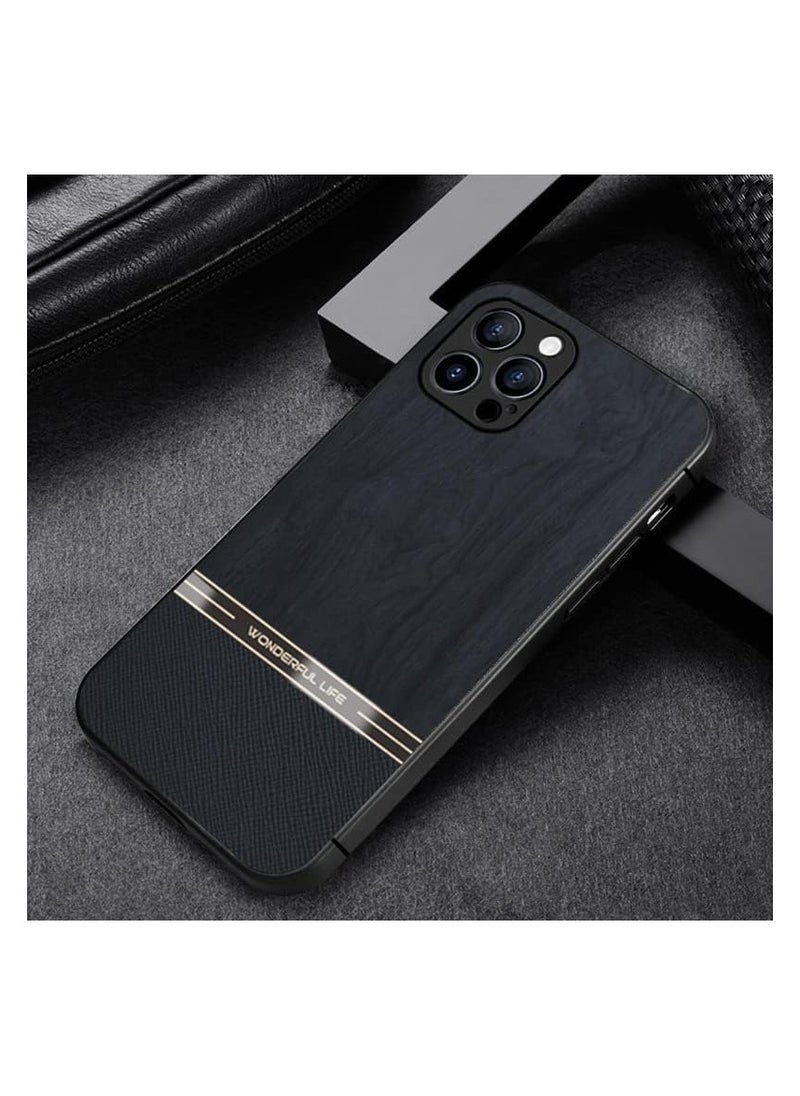 Generic Elmo3ezz Shockproof Wood Grain Skin PU and TPU Shockproof Luxury Phone Case for Samsung Galaxy Note 20 ultra (Black)  - Image 5