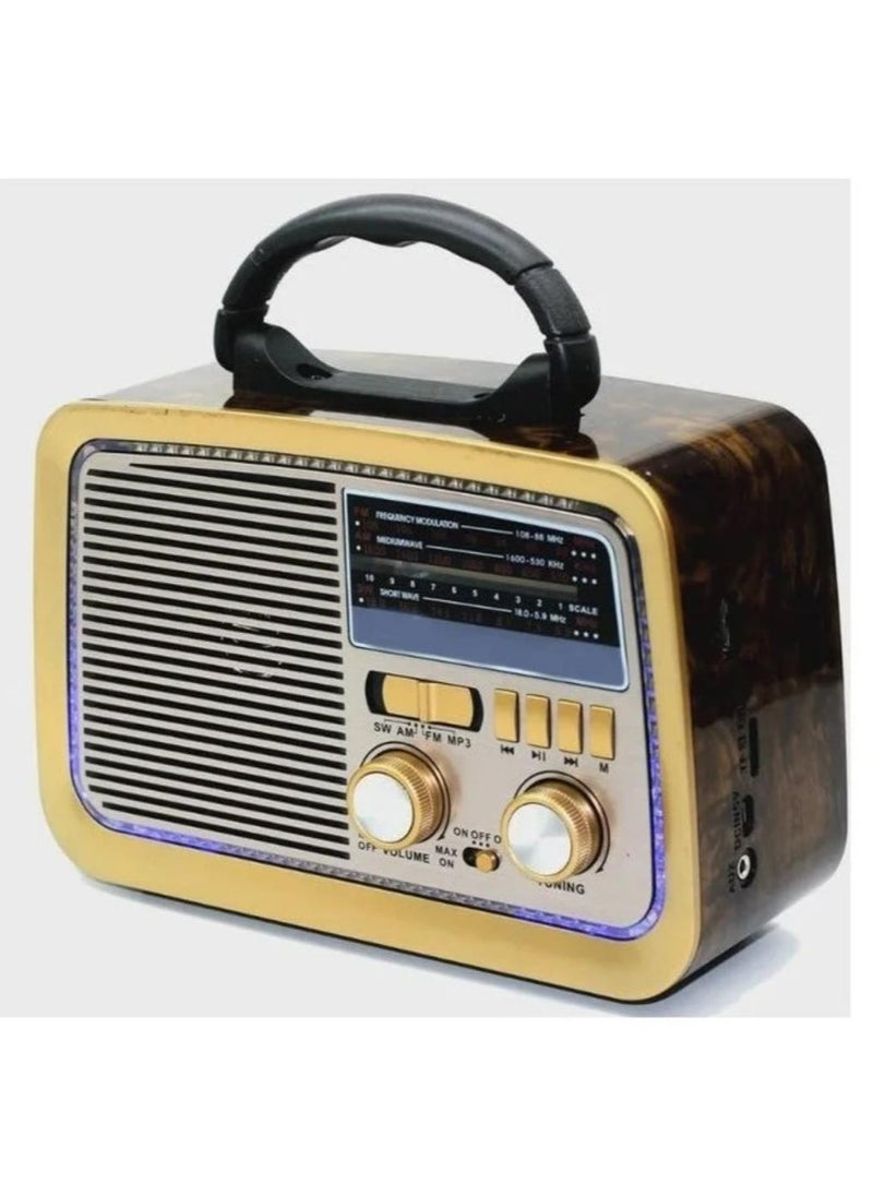 Denx Portable Hi-Fi Radio 3 Channels Fm - Am - Sw Gold/Brown/Black Bluetooth Aux Tf Card Usb Flash Disk Solar Charging  - Image 3