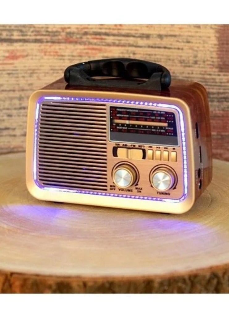 Denx Portable Hi-Fi Radio 3 Channels Fm - Am - Sw Gold/Brown/Black Bluetooth Aux Tf Card Usb Flash Disk Solar Charging  - Image 5