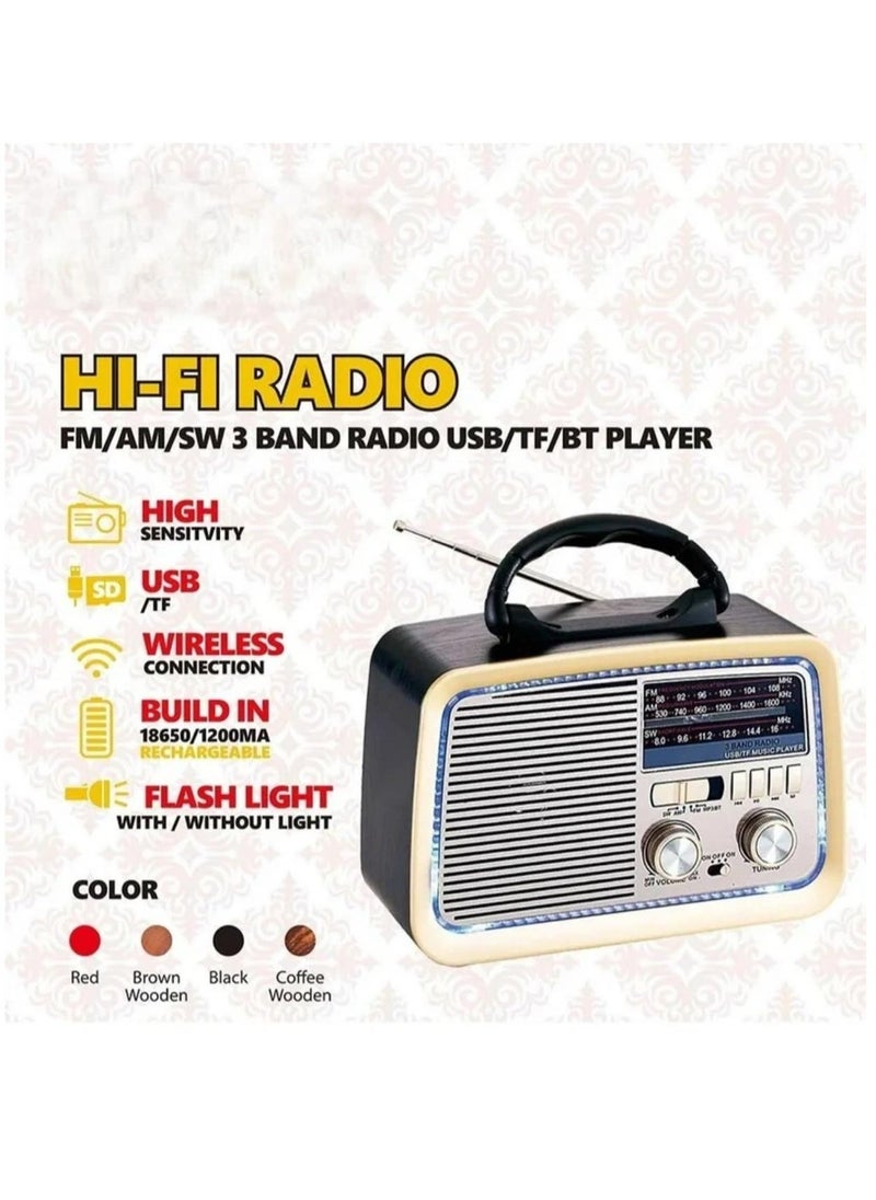 Denx Portable Hi-Fi Radio 3 Channels Fm - Am - Sw Gold/Brown/Black Bluetooth Aux Tf Card Usb Flash Disk Solar Charging  - Image 4