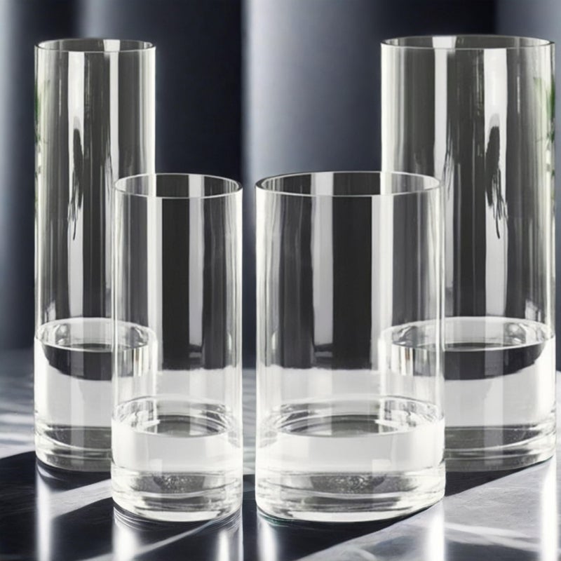 Liotww 4 Pcs Acrylic Clear Cylinder Flower Vase for Plants Bouquet, Unbreakable Hurricane Tall Large Plastic Vases for Wedding Decor, High Hydroponic Floor Vase (H 10" + H 12" 2 Each No Flowers) - Image 1