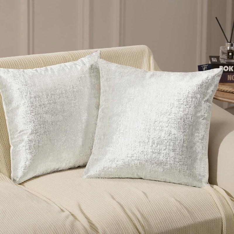 Phantoscope Pack of 2 Sparkling Velvet Decorative, Silver and White Decorative Velvet Pillow Cover, Solid Square Cushion Cover Pillowcase for Couch Bed and Chair, White, 20 x 20 inches, 50 x 50 cm - Image 1