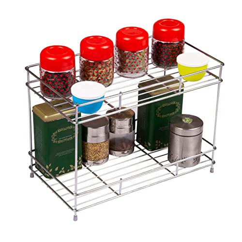 12For Collection Big Size 2 Layer Stainless Steel Spice Rack - Modular Storage Rack - 2Pcs Expandable Dish Rack Shelves for Kitchen Countertop, Step Shelf - Image 4