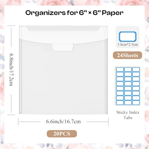 Csyidio 20 PCS 6x6inch Scrapbook Paper Storage with Lid, Clear Plastic Sleeves with 24 Label Stickers, Paper Storage Organizer for Scrapbook, Cardstock, Origami Paper, Cookie Stencil - Image 4