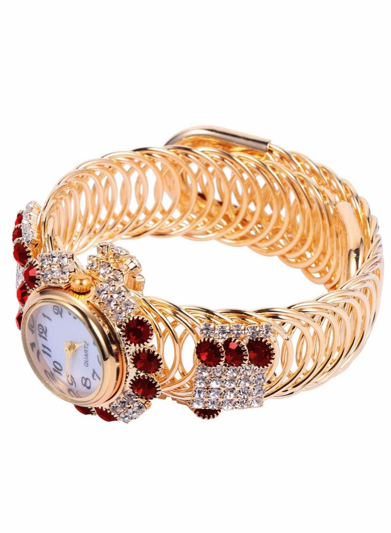 KASTWAVE Women's Watches Quartz Shiny Gold Watch with Crystal Rhinestones Diamonds for Women Wrist Jewelry Fashion Ladies Bracelet Bracelet Watch (Ruby)  - Image 1