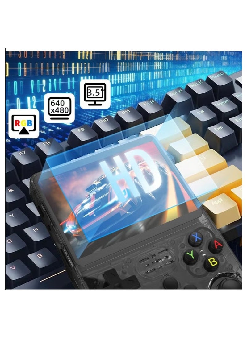 وحدة تحكم ألعاب فيديو ريترو R36S محمولة بنظام Linux مع بطاقة TF سعة 64 جيجابايت وأكثر من 20000 لعبة، وحدة تحكم ألعاب فيديو ريترو بشاشة IPS مقاس 3.5 بوصة باللون الأسود