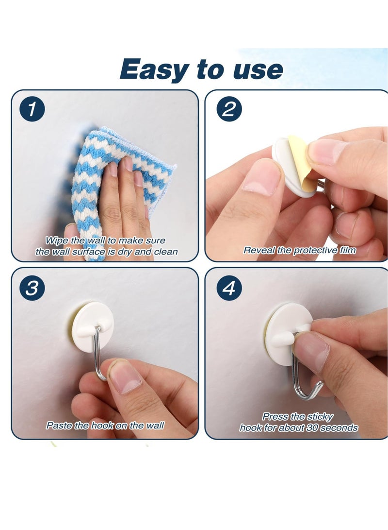 Excefore Round Plastic Hooks, 24 Pcs Small Self Stick Hooks, for Hanging Wall Hooks White Self Adhesive Hooks, Seamless Self Sticky Hook, Waterproof Oil Proof Stainless Hooks, for Kitchen Bathroom Office  - Image 3