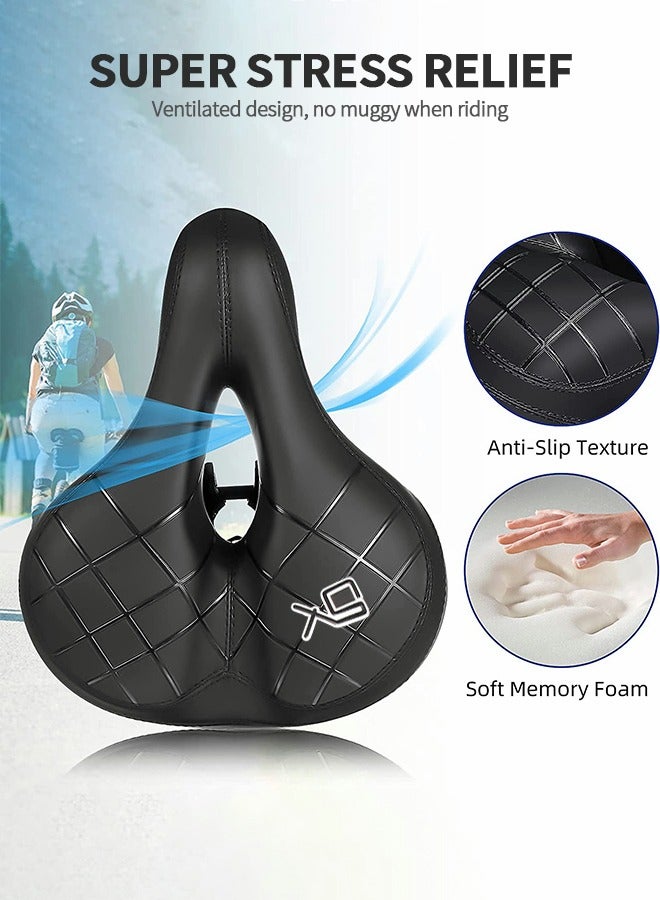 GROIC Comfort Bike Seat Wide Bicycle Saddle Replacement Memory Foam Padded Soft Bike Cushion Oversize Dual Shock Absorbing Universal Fit with Reflective - Image 4
