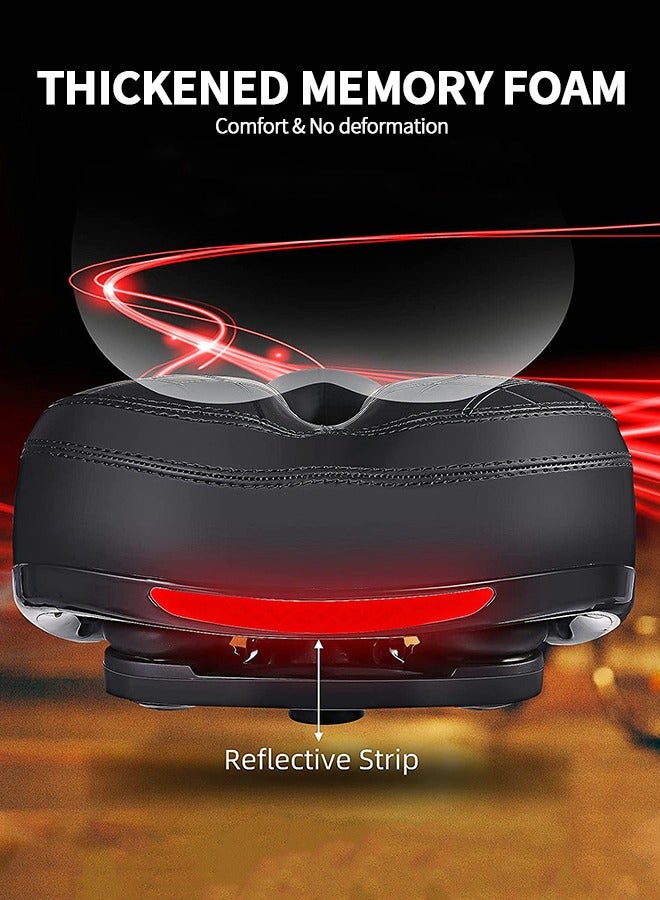 GROIC Comfort Bike Seat Wide Bicycle Saddle Replacement Memory Foam Padded Soft Bike Cushion Oversize Dual Shock Absorbing Universal Fit with Reflective - Image 2