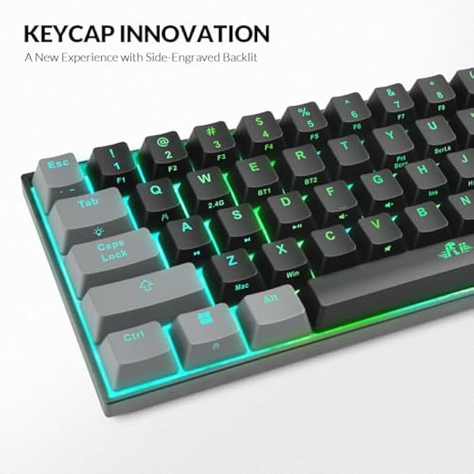RK لوحة مفاتيح الألعاب، لوحة مفاتيح ميكانيكية 60% للألعاب، لوحة مفاتيح RGB قابلة لإعادة الشحن بنسبة 60 بالمئة مع بلوتوث/USB-C سلكي/2.4GHz، مفتاح أحمر خطي، أغطية مفاتيح PBT، QMK/VIA لنظام ويندوز/ماك/كمبيوتر شخصي/لابتوب (أسود) - Image 3