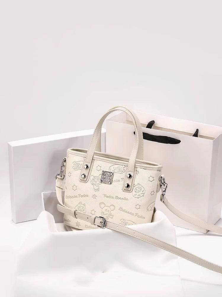 Zr Women'S Bag High-End Ice Plum Powder Embossed Bucket Bag Women'S Trendy Satchel Crossbody Bag Bear Tote Bag - Image 2