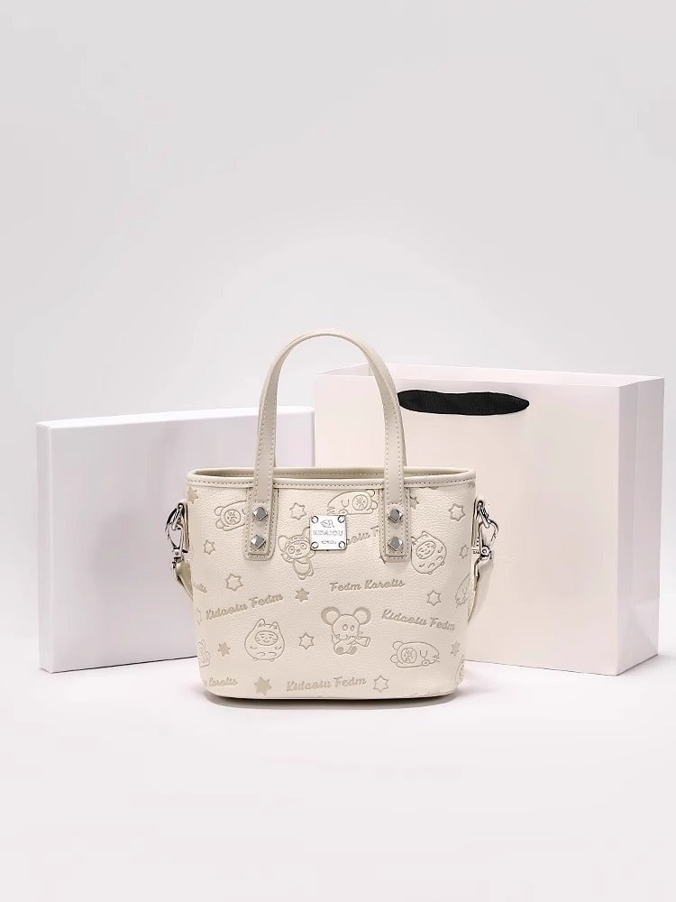 Zr Women'S Bag High-End Ice Plum Powder Embossed Bucket Bag Women'S Trendy Satchel Crossbody Bag Bear Tote Bag - Image 3