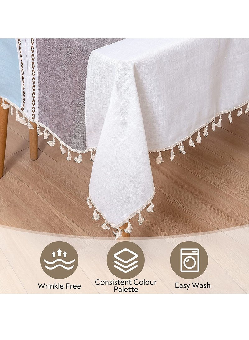 KASTWAVE Tablecloth, Rectangular Cotton Linen Washable Table Cloth with Tassel, Table Decoration Cloth for Rectangle Oblong Table, Kitchen, Dining, Tea Table Tabletop Decoration 55 x 71 inch, Blue Brown - Image 3