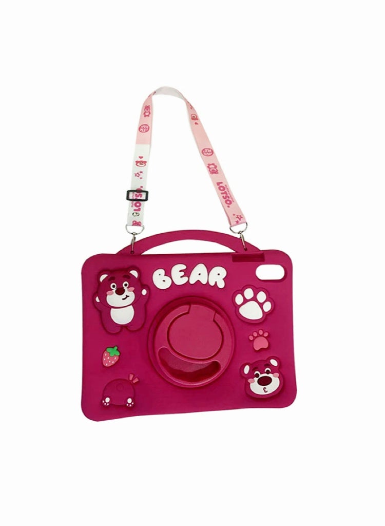 Compatible with Honor Pad X8a 2024/Pad X9 11 inch 2024/Infinix Xpad 11 inch X1101 2024 Tablet Case, Kids Shockproof Protective Case with Shoulder Strap & Stand Handle Rose Red Strawberry Bear - Image 3