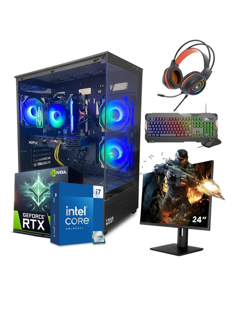 Truenort Apex Predator All In One Bundle Gaming PC,  Intel Core i7-12700  Processor (CPU) | RTX 4060 8GB Graphics Card (GPU) | 16GB RAM Memory | 1TB SSD Storage | 24" FHD Monitor | Keyboard, Mouse & Headphone Set | Built- In WiFi | Windows 11 Pro | TrueNort RGB Gaming Case Black - Image 1