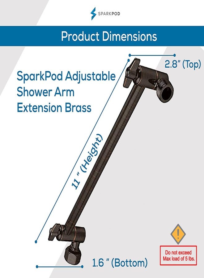 SparkPod 11” Solid Brass Adjustable Shower Arm Extension with Universal Connection to all Shower Heads. Easy to Install, Anti-Leakage with Highly Polished Finish (11", Oil Rubbed Bronze) - Image 2