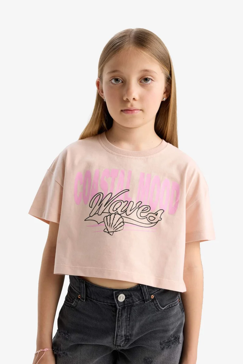 ديفاكتو Girl Crew Neck Short Sleeve Crop T-Shirt