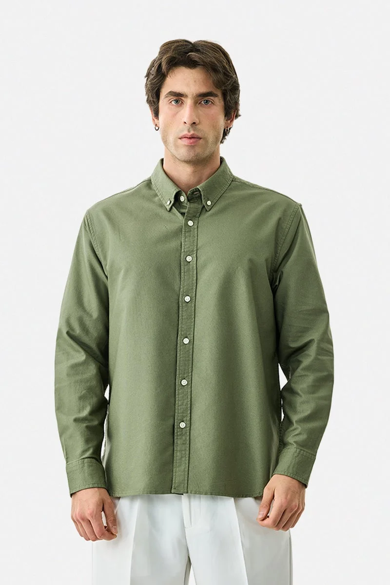 SNITCH Green Solid Long Sleeve Regular Fit Shirt