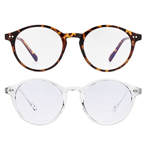 Gleyemor Blue Light Glasses for Men Women, Vintage Round Bluelight Blocking Computer Screen Protection Glasses (Tortoise+Transparent) - Image 1