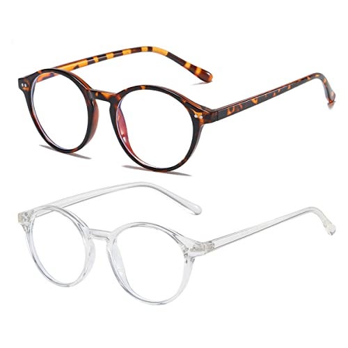 Gleyemor Blue Light Glasses for Men Women, Vintage Round Bluelight Blocking Computer Screen Protection Glasses (Tortoise+Transparent) - Image 2