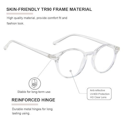 Gleyemor Blue Light Glasses for Men Women, Vintage Round Bluelight Blocking Computer Screen Protection Glasses (Tortoise+Transparent) - Image 5