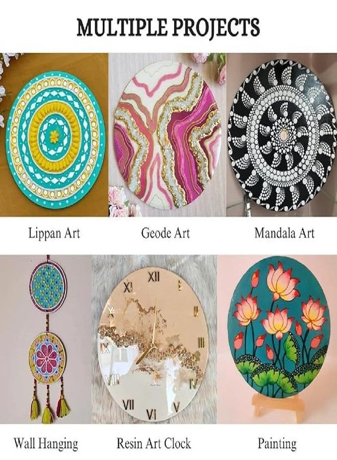 Devashri creation مجموعة قطع ألواح MDF من Doyen creation - 14 بوصة، سمك 3.3 مم، مجموعة من 3 ألواح دائرية + 3 خطافات | لوح MDF لفن ليبان، والراتنج، والماندالا، والرسم، والفنون والحرف اليدوية | شرائح خشب صنوبر دائرية ممتازة للفنانين والطلاب (14 بوصة) - Image 3