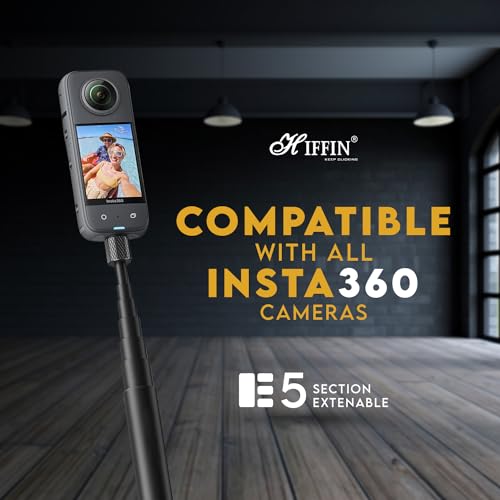 HIFFIN Insta 360 Invisible Selfie Stick for Action Camera Insta 360 One X2 X3 One R Invisible Stick, Go Pro Hero 9/8/7/6, Sj cam, Yi (118cm Selfie Stick for Action Cameras) Black - Image 3