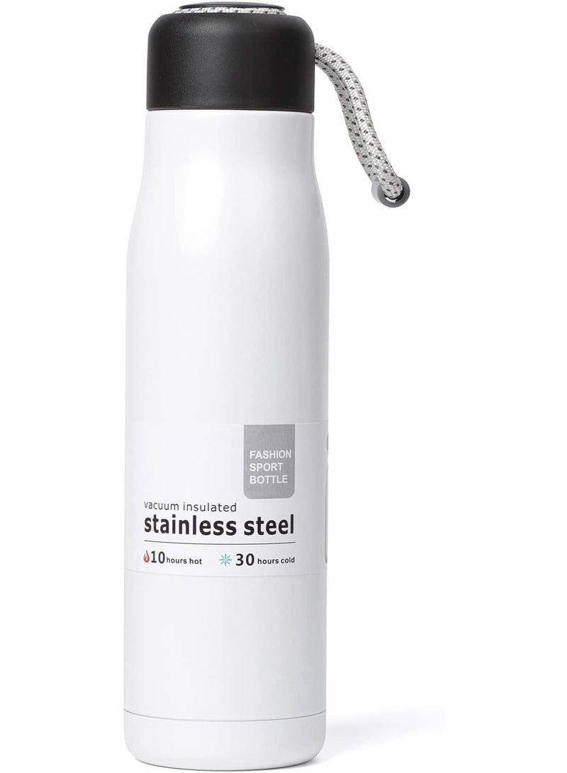 Thermal Water Bottle - Portable Lid Metal Thermal Vacuum Insulated Stainless Steel | Reusable Leak Proof BPA-Free Flask, 550ml, 10 Hours Hot/30 Hours Cold, Double-Walled Design (White) - Image 1