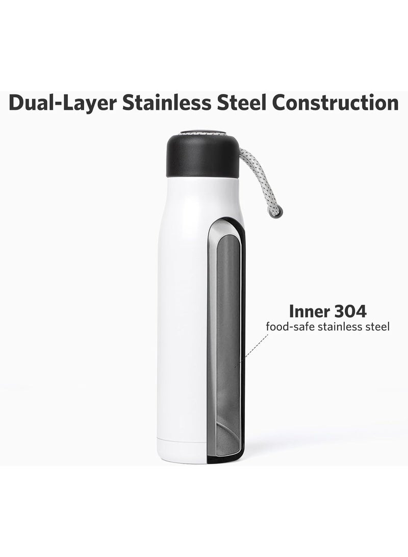 Thermal Water Bottle - Portable Lid Metal Thermal Vacuum Insulated Stainless Steel | Reusable Leak Proof BPA-Free Flask, 550ml, 10 Hours Hot/30 Hours Cold, Double-Walled Design (White) - Image 4