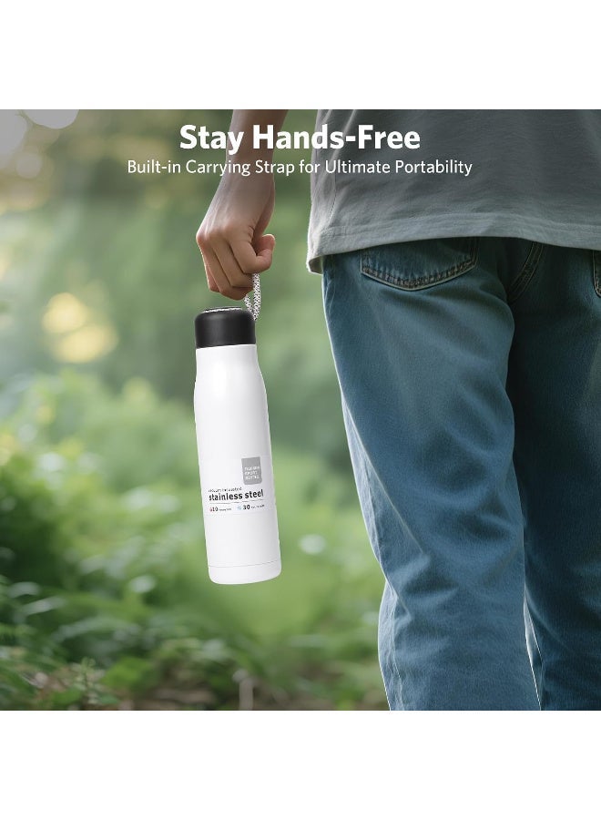 Thermal Water Bottle - Portable Lid Metal Thermal Vacuum Insulated Stainless Steel | Reusable Leak Proof BPA-Free Flask, 550ml, 10 Hours Hot/30 Hours Cold, Double-Walled Design (White) - Image 3