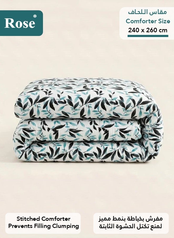 ROSE Floral Comforter Set, High Quality Microfiber, 6 Pieces, Fits 200x200 cm Double Size Bed, Soft Cooling Breathable,Stylish Printed Elegance, King Size Comforter 240x260 cm,Tiffany Leafs - Image 4