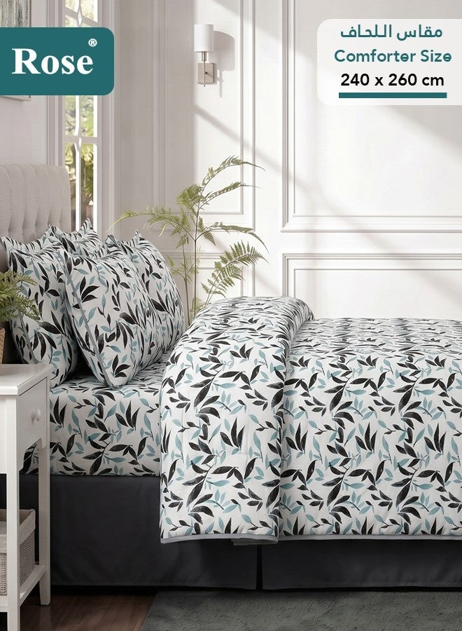 ROSE Floral Comforter Set, High Quality Microfiber, 6 Pieces, Fits 200x200 cm Double Size Bed, Soft Cooling Breathable,Stylish Printed Elegance, King Size Comforter 240x260 cm,Tiffany Leafs - Image 3