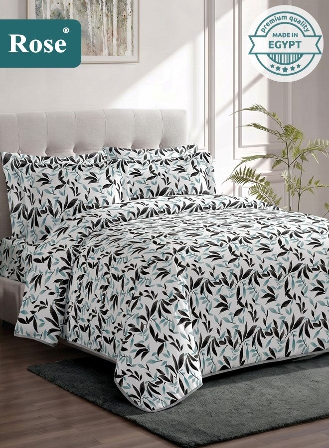 ROSE Floral Comforter Set, High Quality Microfiber, 6 Pieces, Fits 200x200 cm Double Size Bed, Soft Cooling Breathable,Stylish Printed Elegance, King Size Comforter 240x260 cm,Tiffany Leafs - Image 1