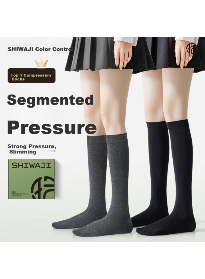 Picking up socks Pick Up Socks Pressure Leggings Women Spring And Summer Strong Pressure Slim Leg Mid-tube Jk Socks Long Socks Anti-slip Black Long Tube Socks - Image 1