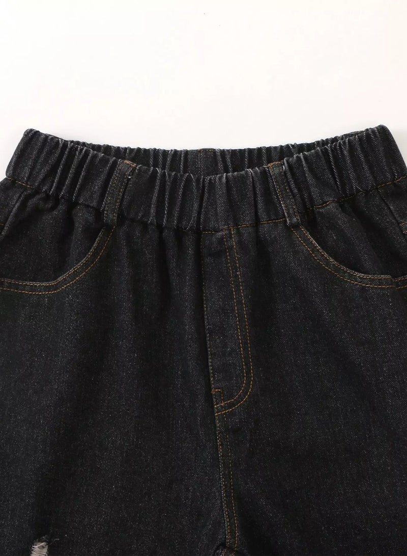 Girls Elastic Waist Ripped Mom Fit Jeans  - Image 3