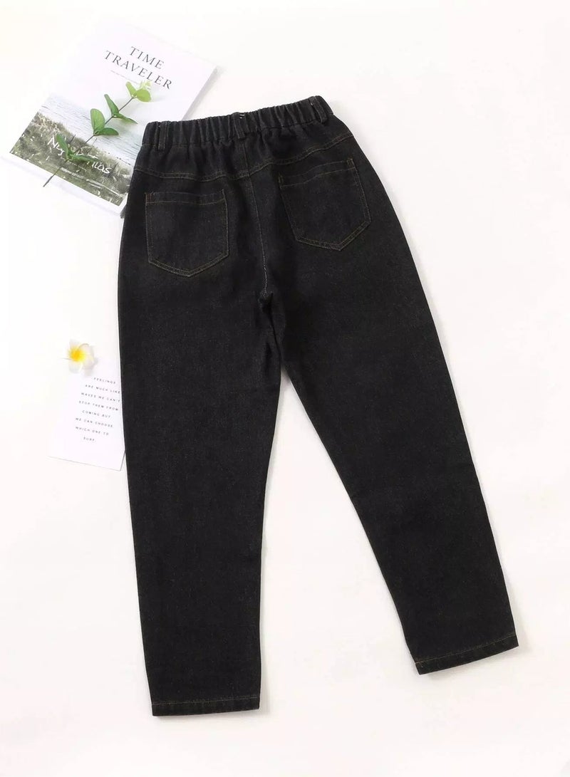 Girls Elastic Waist Ripped Mom Fit Jeans  - Image 2