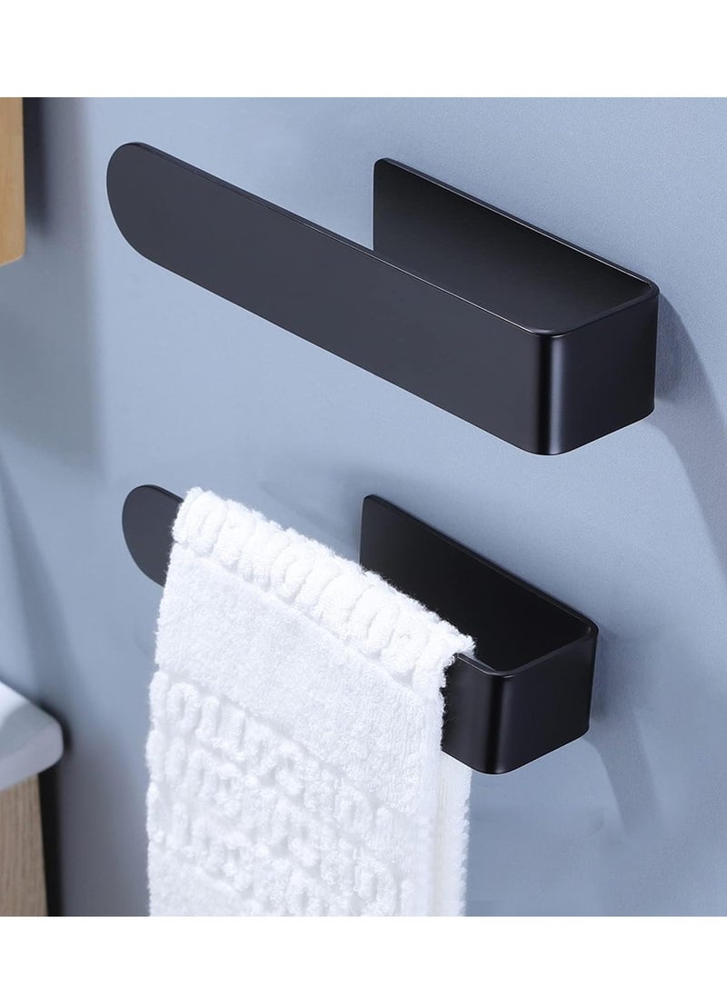 Yoawllty - 2 Packs Towel Bar Holder, Bathroom Towel Hanger, Self Adhesive Towel Rack for Cupboards Over Cabinet Door, Bathroom, Kitchen on Wall(Black) - Image 1